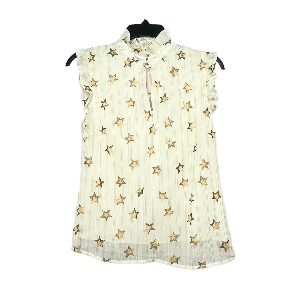 JB by Julie Brown NYC Stars Cap Sleeve Ruffle Metallic Sheer Top Size 4 New